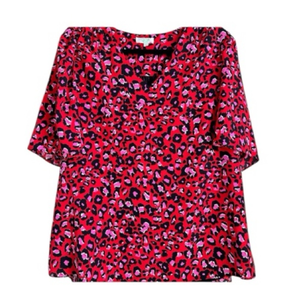 Jade by Melody Tam Vibrant Red /Pink Leopard Print Women's Top sz L